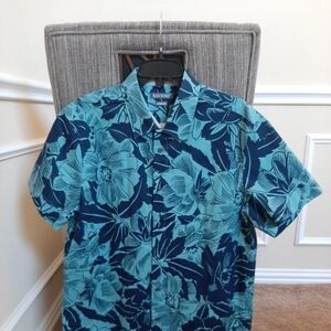 Savane Men's Teal and Navy Floral Shirt